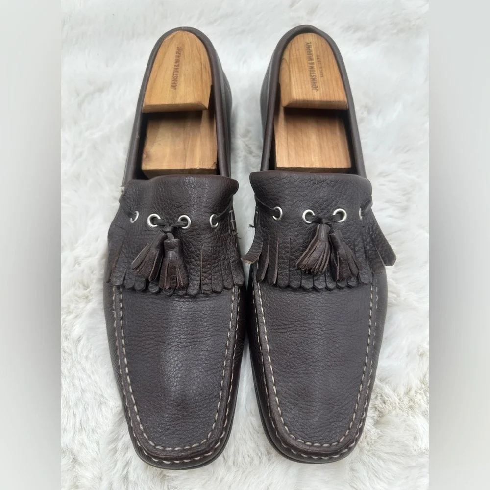 Salvatore Ferragamo tassel loafer brown pebble leather‎ dress shoes 11.5 D